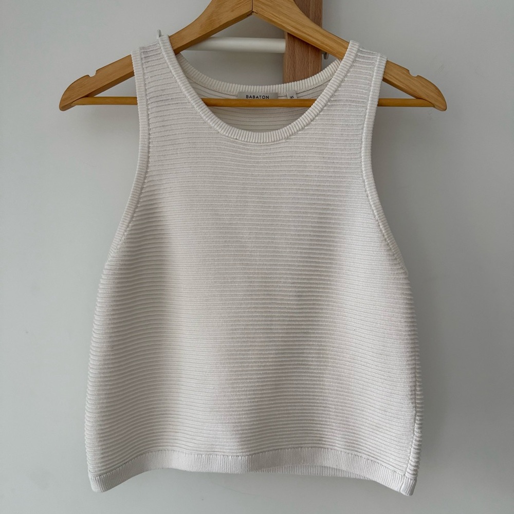 Babaton Ribbed White Sleeveless Top